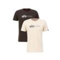 T-Shirt ALPHA INDUSTRIES "Alpha Industries Men - T-Shirts Alpha Label T 2 Pack", Herren, Gr. L, grün (schwarz olive, jet stream weiß), Obermaterial: 100% Baumwolle, Kurzarm, Shirts