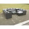 Fimous - Rattan Gartenmöbel Set -10-Sitzer Lounge Sitzgruppe Set U-förmig Gartensofa Outdoor Balkonmöbel für Garten & Terrasse Grau Gemischt