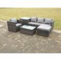 Poly Rattan Gartenlounge Sofa Set Balkonmöbel Set 5-sitzer Gartenmöbel Set Sitzgruppe aus Gartensofa,Sessel,Hocker Dunkelgrau Gemischt - Fimous