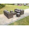 Fimous - Rattan Gartenmöbel Set 8-Sitzer Gartenlounge Sofa Sitzgruppe Terassenmöbel mit Gartensofa, Couchtisch, Hocker Dunkelgrau Gemischt