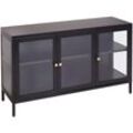 Metallschrank Schwarz Stahl mit Glasfront 35 x 115 x 65 cm Sideboard mit Griffen 3 Türen 2 Regalböden Wohnzimmer Büro Arbeitszimmer Flur Bad