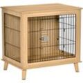 Pawhut - Hundekäfig aus Holz Transportbox in erhöhtem Design Hundebox Transportkäfig innen Zuhause Tierkäfig Haustier Natur 81 x 58,5 x 76 cm