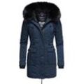 Wintermantel NAVAHOO "Luluna Prc", Damen, Gr. M (38), blau, Oberstoff: 100% Polyester, Futter: 100% Polyester, Wattierung: 100% Polyester, Ärmelfutter: 100% Polyester, Kunstpelz: 90% Polyacryl, 10% Polyester, modisch, figurbetont Po-bedeckend, Langarm Ärmel ohne Ärmelschlitz Rippstrickbündchen mit Knöpfen, Mäntel, edler Parka mit großer Kunstfellkapuze