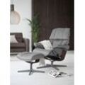 Relaxsessel STRESSLESS "Reno", grau (wild dove batick), B:79cm H:99cm T:75cm, Leder BATICK: BATICK ist ein leicht korrigiertes, durchgefärbtes und genarbtes Möbelleder, bei dem die meisten Unebenheiten und Spuren in der Regel entfernt wurden., Sessel, mit Cross Base, Größe S, M & L, Holzakzent Wenge