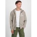 Kapuzensweatjacke ALPHA INDUSTRIES "BASIC ZIP HOODY", Herren, Gr. M, beige (vintage sand), angeraute Sweatware, Obermaterial: 100% Baumwolle, bedruckt, modisch, normal, Rundhals, Sweatjacken