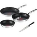 Pfannen-Set TEFAL "Duetto+ Ice Force", grau (edelstahl), B:32,5cm H:14,5cm L:49,5cm Ø:28cm, Pfannen, Edelstahl in Premium Qualität, Thermo-Signal, inkl. Kochmesser