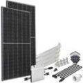 Solaranlage OFFGRIDTEC "Solar-Direct 830W HM-800", schwarz, Solarmodule, Schukosteckdose, 5 m Kabel, Montageset für Flachdach, Stromzähler