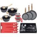 Topf-Set KING "»ESSENTIAL« Aluminium, Induktion, Antihaftbeschichtung", rot, 7,5 l, Töpfe, 3 Pfannen, 4 Küchenmesser, 1 Schneidebrett, 3 Vorratsdosen mit Deckel