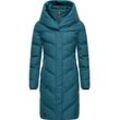 Steppmantel RAGWEAR "Natalka Melange", Damen, Gr. L (40), blau (ocean), Außenmaterial: 100% Polyester, Innenfutter: 100% Polyester, Wattierung: 100% Polyester, modisch, figurumspielend ca. Mitte Oberschenkel, Langarm Ärmel ohne Ärmelschlitz Strickbündchen, Mäntel, wasserdichter Damen Wintermantel mit gefütterter Kapuze