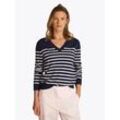 V-Ausschnitt-Pullover TOMMY HILFIGER, Damen, Gr. S (36), schwarz night navy, ivory petal stp, Feinstrick, Obermaterial: 67% Baumwolle, 33% Polyamid, gestreift, Basic, regular fit hüftlang, V-Ausschnitt, Langarm eingesetzt Rippstrickbündchen, Pullover, mit Logo-Stickerei