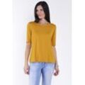 T-Shirt SEIDEL MODEN, Damen, Gr. 36, braun (messing), Jersey, Obermaterial: 95% Viskose, 5% Elasthan, unifarben, Basic, figurumspielend hüftlang, Rundhals, Halbarm abgesteppte Kante, Shirts, mit Rundhalsausschnitt, MADE IN GERMANY