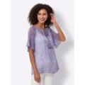 Kurzarmbluse HEINE Gr. 38, lila (lavendel, ecru, bedruckt), Damen, 100% Polyester, gemustert, bedruckt, mehrfarbig, Blusen