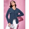 Strickjacke CREATION L, Damen, Gr. 38, blau (dunkelblau), 40% Baumwolle, 40% Viskose, 20% Modal, unifarben, Langarm, Strickjacken