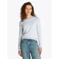 Strickpullover TOMMY HILFIGER "CO JERSEY STITCH BOAT-NK SWEATER" Gr. M (38), breezy blau, ivory petal stp, Damen, Strick, Obermaterial: 67% Baumwolle, 33% Polyamid, gestreift, Pullover, mit Tommy Hilfiger Logo-Flag am Ärmel