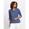 Langarmshirt CASUAL LOOKS "Shirt", Damen, Gr. 42, blau (jeansblau, marine, bedruckt), 100% Baumwolle, gemustert, mehrfarbig, Rundhals, Kurzarm, Shirts