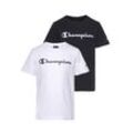 T-Shirt CHAMPION "2Pack Crewneck T-Shirt - für Kinder", Kinder, Gr. L (152/158), schwarz-weiß (schwarz, weiß), Obermaterial: 100% Baumwolle, sportlich, Rundhals, Kurzarm, Shirts