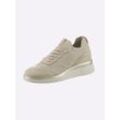 Sneaker HEINE Gr. 38, beige (sand), Damen, Leder, Glattleder, Rindsleder, Textil, Schuhe