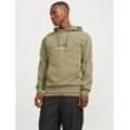 Kapuzensweatshirt JACK & JONES "JCOLIMA LOGO SWEAT HOOD BF" Gr. S, silber (silber sage), Herren, angeraute Sweatware, Obermaterial: 70% Baumwolle, 30% Polyester, unifarben, Sweatshirts