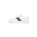 Plateausneaker TOMMY HILFIGER "ICON COURT SNEAKERS STRIPES", Damen, Gr. 37, beige (ecru), Leder, Lederimitat, Textil, sportlich, Schuhe, Schnürschuh, Freizeitschuh, Halbschuh mit Tommy-Streifen