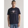 T-Shirt GANT "REG ARCHIVE SHIELD SS T-SHIRT", Herren, Gr. XL, blau (evening blau), Jersey, Obermaterial: 100% Baumwolle, bedruckt, casual, regular fit hüftlang, Rundhals, Kurzarm abgesteppte Kante, Shirts, mit Logodruck auf der Brust