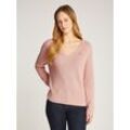 Strickpullover TOMMY HILFIGER "CO CARDI STITCH V-NK LS", Damen, Gr. M (38), foggy pink, Strick, Obermaterial: 100% Baumwolle, gestreift, casual, normal hüftlang, V-Ausschnitt, Langarm Raglanärmel Strickbündchen, Pullover, mit Logostickerei