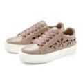 Sneaker LASCANA, Damen, Gr. 36, grau (taupe), Obermaterial: 100% Lederimitat. Futter: 100% Lederimitat. Decksohle: 100% Lederimitat. Laufsohle: 100% Synthetik, unifarben, casual, Schuhe, mit kleinen Cut-Outs, Schnürhalbschuhe, Freizeitschuhe VEGAN