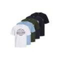 T-Shirt JACK & JONES "T-Shirt JJELOGO TEE 5PK 5er Pack", Herren, Gr. M, weiß, blau, grün, schwarz, Obermaterial: 100% Baumwolle CO., Kurzarm, Shirts