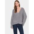 Strickjacke SAINT TROPEZ "HalfaSZ Cardigan", Damen, Gr. L (40), silber, Strick, Obermaterial: 60% Polyester, 25% Polyamid, 15% metallisierte Fasern, unifarben, modisch, V-Ausschnitt, Strickjacken