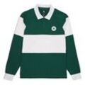 Langarm-Poloshirt CONVERSE "MEN'S CONVERSE MARQUIS RETRO RUGBY POLO", Herren, Gr. M, grün envy, Jersey, Obermaterial: 90% Baumwolle, 10% Polyester, gestreift, sportlich, Langarm, Shirts