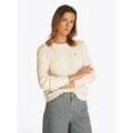 Rundhalspullover TOMMY HILFIGER "CO CABLE C-NK LS SWEATER", Damen, Gr. M (38), weiß (ivory petal), Strick, Obermaterial: 100% Baumwolle, meliert, casual, regular fit hüftlang, Rundhals, Pullover, mit Zopfmuster