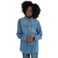 Jeanshemd LEVI'S KIDS "BARSTOW WESTERN SHIRT", Jungen, Gr. 14/164, N-Gr, blau (mid blau), Denim/Jeans, Obermaterial: 100% Baumwolle, unifarben, Basic Po-bedeckend, Langarm Manschette, Hemden, for BOYS