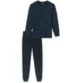 Pyjama SCHIESSER "Pyjama Comfort Essentials", Herren, Gr. M, blau, Obermaterial: 100% Baumwolle CO., Homewear-Sets