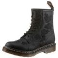 Schnürboots DR. MARTENS "Vonda Mon 8-Eye Boot", Damen, Gr. 37, schwarz, Leder, casual, Schuhe, Schnürschuh, Stiefelette mit monochromer Rosen-Stickerei