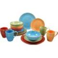 Kombiservice CREATABLE "Geschirr-Set NATURE COLLECTION Summer", bunt (orange, blau, grün, rot), 16 tlg., Steinzeug, Geschirr-Sets, Service, Naturfarben mit Sprenkeln, 16 Teile, für 4 Personen