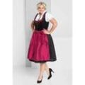 Dirndl SHEEGO "Große Größen", Damen, Gr. 40, Normalgrößen, schwarz (schwarz, rot), Obermaterial: 100% Polyester;Oberteil: 100% Baumwolle;Schürze: 50% Polyester, 50% Polyamid, unifarben, feminin, figurbetont wadenlang, eckiger Ausschnitt, Kleider, mit Schürze und Bluse 3tlg.