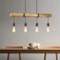 GBLY Vintage Pendelleuchte Holz Esstischlampe Retro Hängeleuchte mit 80CM Holzbalken 4 x E27 max. 25 Watt Hängelampe Industrial Pendellampe für