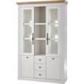 Buffet HOME AFFAIRE "Westminster", weiß (pinie weiß dekor, applikation wotan eiche dekor), B:129cm H:202cm T:42cm, FSC-zertifizierter Holzwerkstoff, Schränke, Buffetschrank, im romantischen Landhausstil
