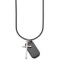 Kette mit Anhänger BRUNO BANANI "Schmuck Geschenk, Halskette Kreuz Vater Unser Venezianerkette", schwarz (edelstahlfarben, schwarz), Halsketten, Herren, Edelstahl, L: 55cm, Dog-Tag-Kette