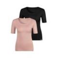 T-Shirt BENCH., Damen, Gr. 40/42, rosa (rose, schwarz), Feinripp, Obermaterial: 100% Baumwolle, figurbetont, Rundhals, Kurzarm, Shirts, aus weicher Feinripp-Qualität, Unterziehshirt