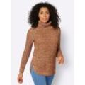 Strickpullover CASUAL LOOKS "Pullover", Damen, Gr. 44, braun (cognac, ecru, meliert), 100% Polyacryl, meliert, Langarm, Pullover Grobstrickpullover