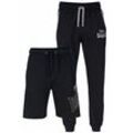 Jogginghose LONSDALE "und Shorts als Set", Herren, Gr. M (48/50), N-Gr, schwarz, angeraute Sweatware, Jersey, Obermaterial: 60% Baumwolle, 40% Polyester, unifarben, sportlich, bequem, Hosen, Set: Jogginghose und Shorts