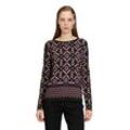 Strickpullover BETTY BARCLAY "Betty Barclay Feinstrickpullover mit Aufdruck", Damen, Gr. 40, lila (lila, schwarz), Strick, Obermaterial: 80% Viskose, 20% Polyamid., feminin, gerade lang, Langarm, Pullover, Hotfix