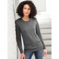 Rundhalspullover CASUAL LOOKS "Pullover", Damen, Gr. 36, grau (grau, meliert), 50% Baumwolle, 50% Polyacryl, unifarben, figurumspielend, Langarm, Pullover