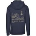 Kapuzenpullover F4NT4STIC "Kanagawa Welle Japan", Damen, Gr. M, blau (navy), Obermaterial: 65% Baumwolle, 35% Polyester, casual, relaxed fit, Langarm, Pullover, Hoodie, Warm, Bequem