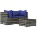 3-tlg. Garten-Lounge-Set mit Kissen Grau Poly Rattan Vidaxl