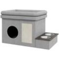 PawHut Katzenhaus mit Futternapf und Liegedach grau 78L x 48B x 49,5H cm