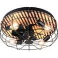 LEONIQUE Deckenleuchte "Nilux mit Ventilator, Deckenventilator mit Licht exkl 4x E27 max 10W", schwarz (schwarz matt), 4 flammig, Ø 48,0cm H: 17,5cm,, Lampen, Holzstreifen Optik Akustikpaneel, Fernbedienung, 3 Stufen + Timer