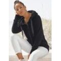 Kapuzensweatjacke ELBSAND "Kria", Damen, Gr. L (40), schwarz, Sweatware, Obermaterial: 95% Baumwolle, 5% Elasthan, unifarben, casual, figurumspielend hüftlang, Langarm angesetztes Bündchen, Sweatjacken, mit Logodruck hinten, lässige Freizeitjacke mit Taschen, Topseller