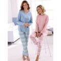 Schlafanzug WÄSCHEPUR, Damen, Gr. 40/42, bunt (hortensie, bedruckt, bleu, bedruckt), 100% Baumwolle, Homewear-Sets
