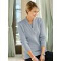 V-Ausschnitt-Pullover CLASSIC BASICS "Pullover", Damen, Gr. 40, blau (bleu, meliert), 54% Polyacryl, 46% Baumwolle, meliert, Langarm, Pullover
